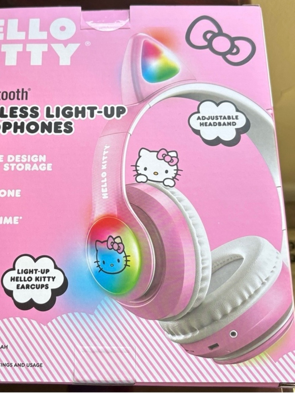 Hello Kitty Pink Wireless Light-Up Headphones with Rainbow Earcups